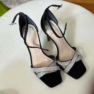 Sexy Vince Camuto pumps with rhinestone criss-cross straps, size 7.5, black